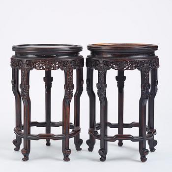 A pair of Chinese Hongmu side tables, Qing dynasty, 19th Century.