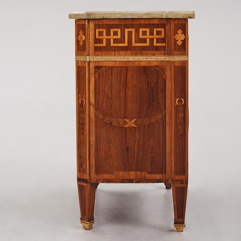 A Gustavian marquetry and gilt brass-mounted commode by G. Foltiern (master in Stockholm 1771-1804), dated 1782.