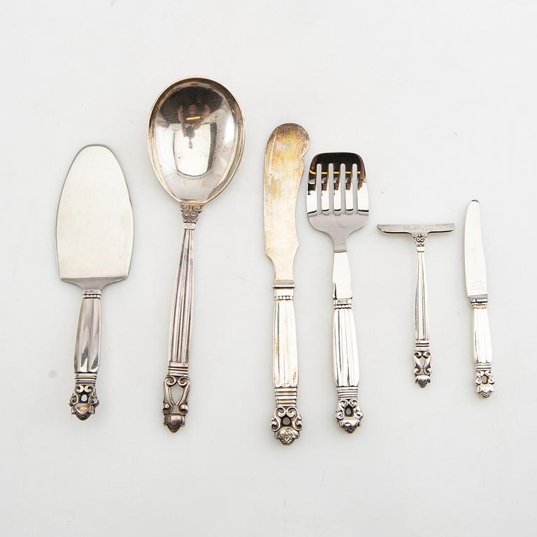 Johan Rohde, serveringsbestick 6 dlr "Konge/Achorn" sterlingsilver för Georg Jensen efter 1945.