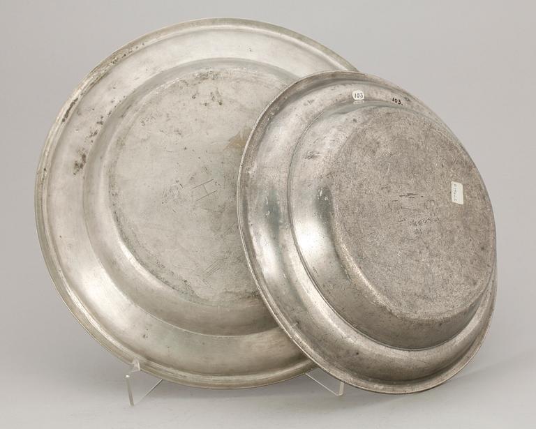 SKÅLFAT, ett par, tenn, bla Sven Ekström Norrköping, 1800-tal.