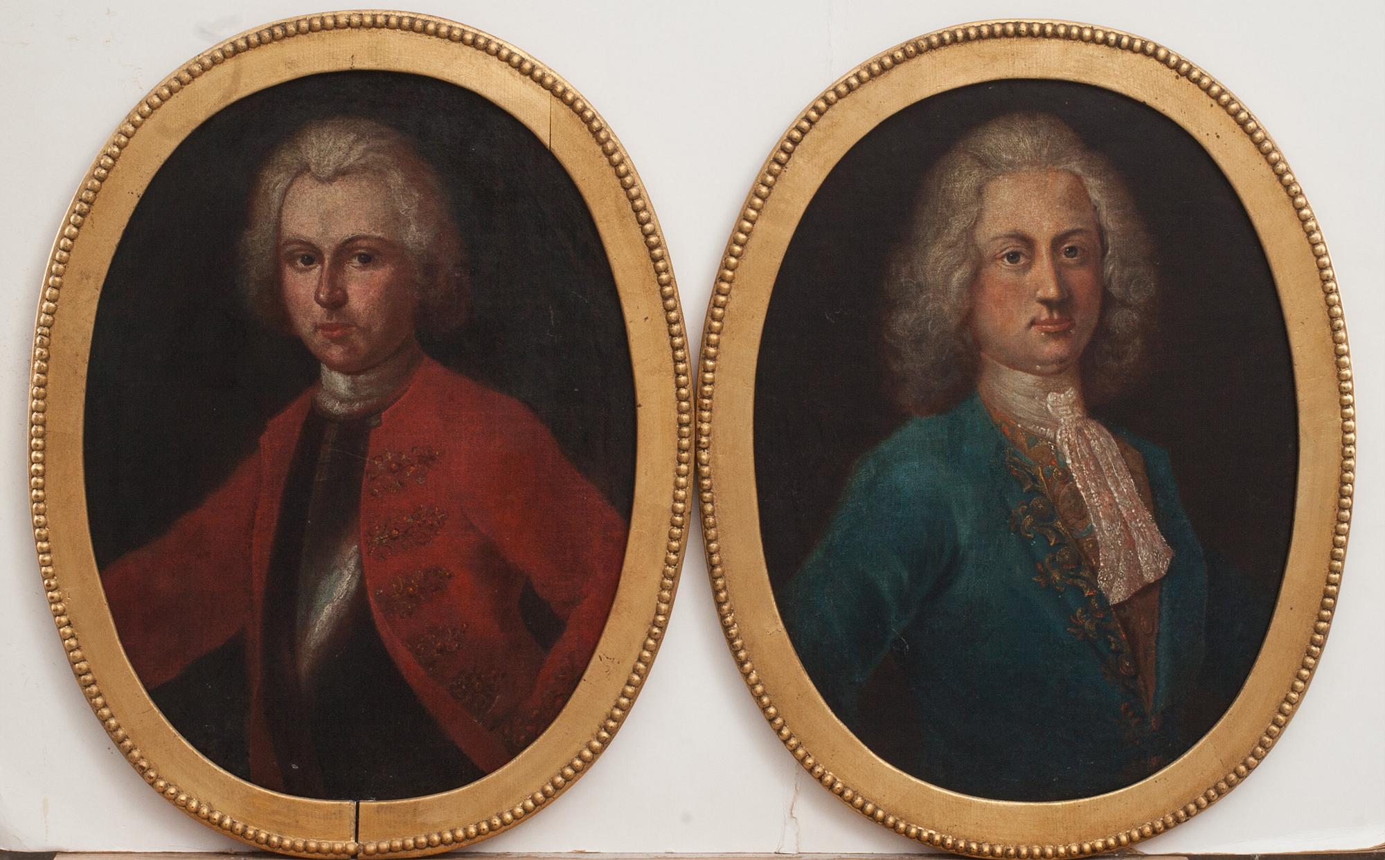 OKÄND KONSTNÄR, olja på uppfodrad duk, ett par, ovala. 1700-tal.
