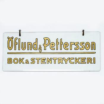 Skylt, "Öflund & Pettersson, Bok & Stentryckeri", 1900-talets början.