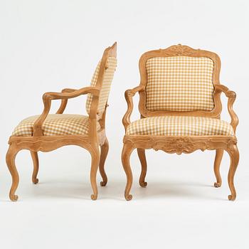 A pair of Swedish Rococo 18th Century armchairs.