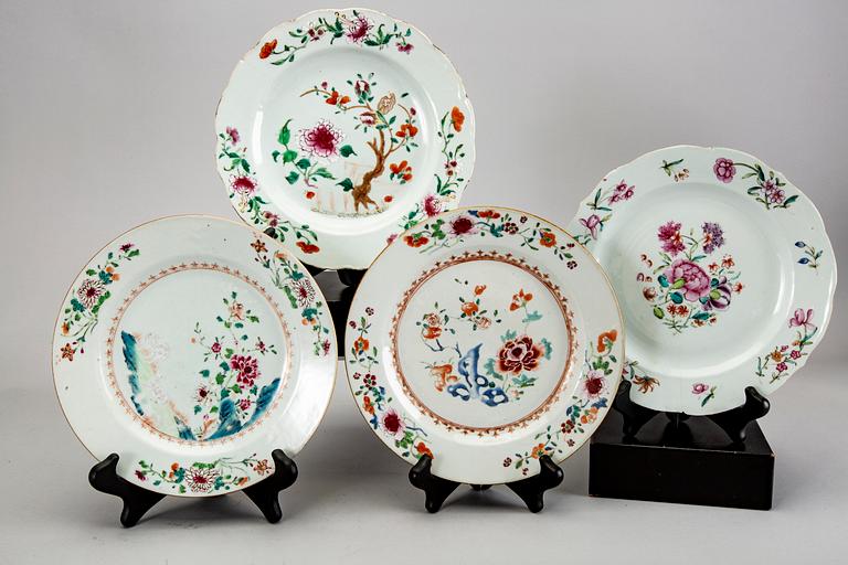 A set of four Chinese Qianlong famille rose plates.