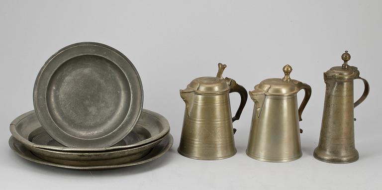 PARTI TENN, 8 delar, bl.a. Johan Fredrik Werrenrath, Lund 1881. 1800-tal.