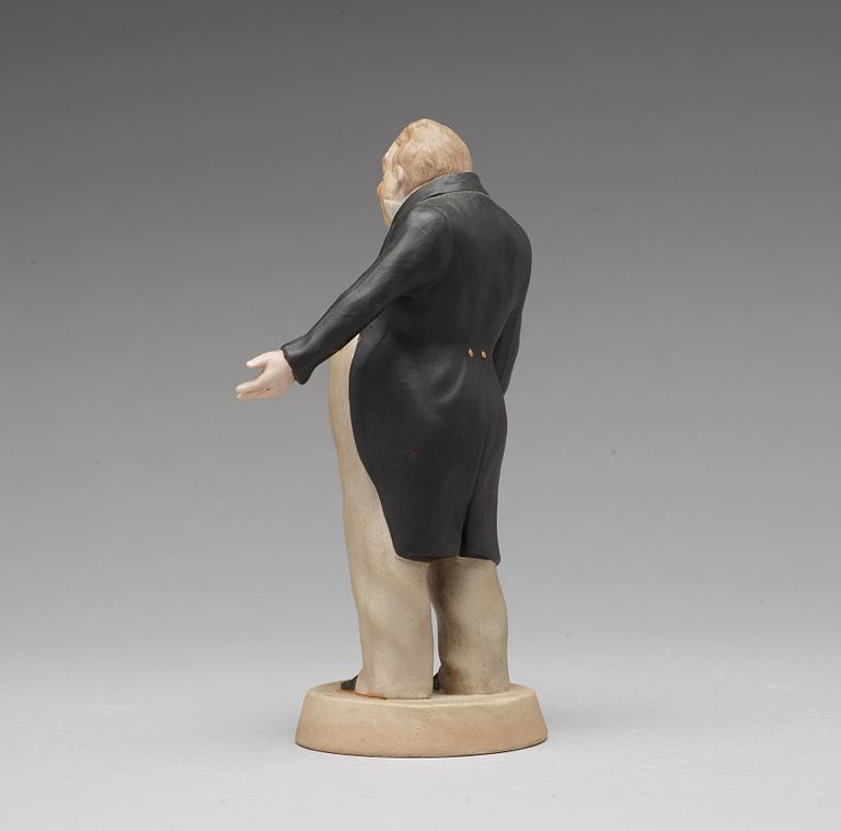 A bisquit porcelain figure of Sobakevich from Gogol's 'Dead Souls', Gardner, Moscow, 1880-1917.