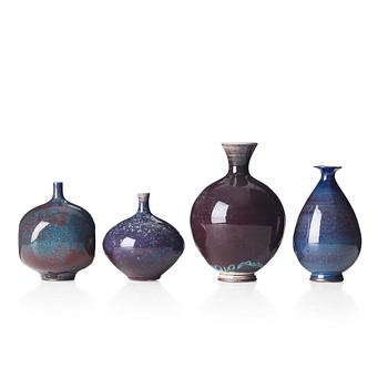 63. Berndt Friberg, a set of four stoneware vases, Gustavsberg studio 1970 and 1979.