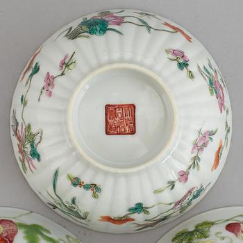 A set of three famille rose bowls, China, 20th Century.