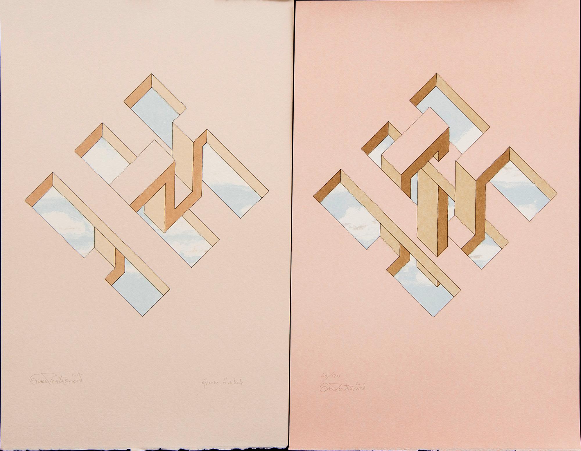 Oscar Reutersvärd, färglitografier fyra st, signerade 46/120 samt EA.