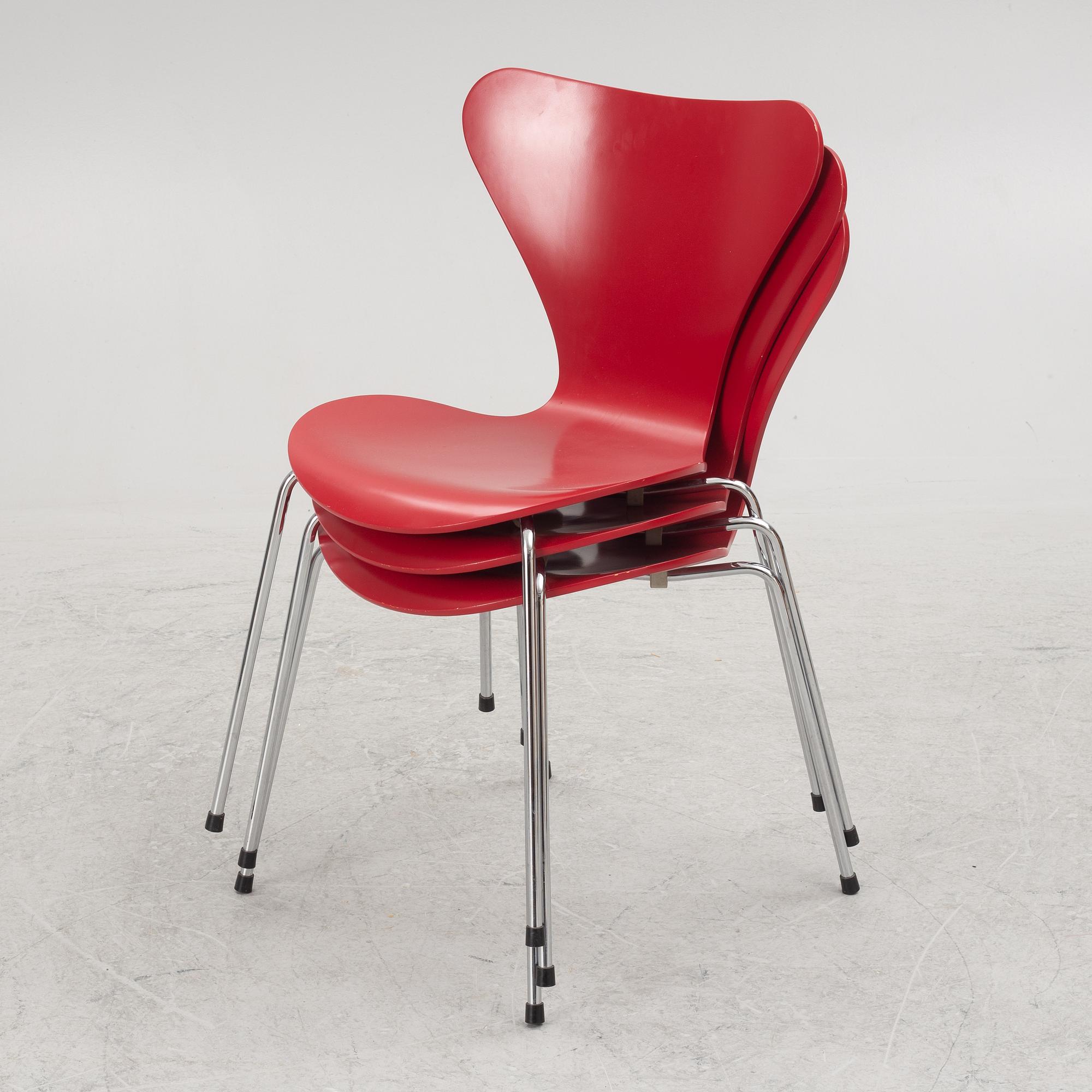 Arne Jacobsen, chairs, 6 pcs, "The Seven", Fritz Hansen, Denmark.