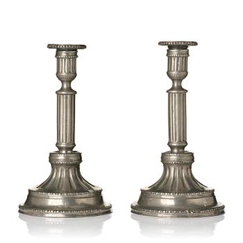 180. A pair of Gustavian pewter candlesticks by P. Gillman, Stockholm 1786.