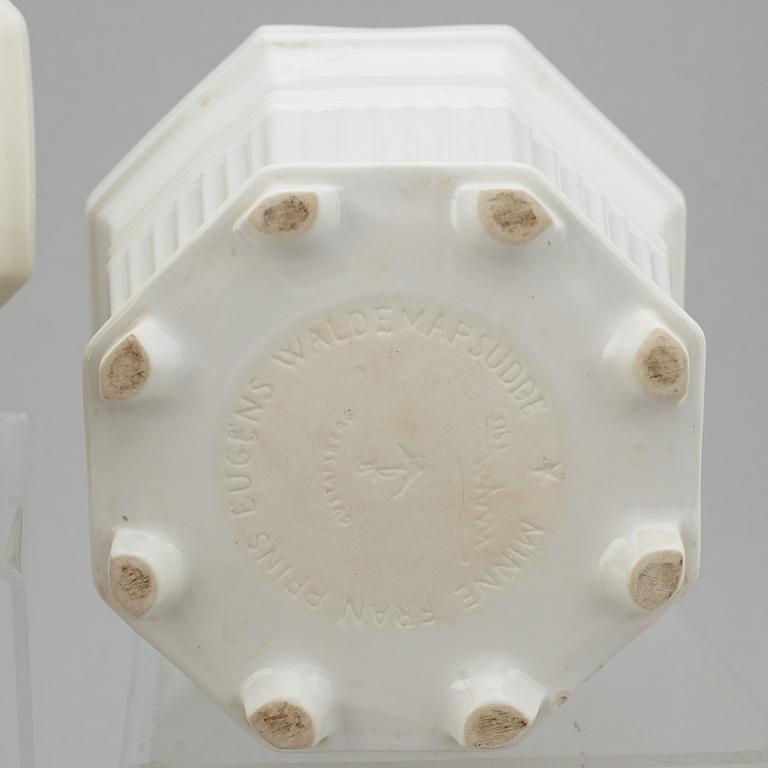 A set of four white glazed "Waldemarsudde" flower pots, Gustavsberg, Sweden, 20th Century.