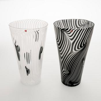 Kerttu Nurminen, two vases, signed Kerttu Nurminen Nuutajärvi, 18/99 and 63/99.