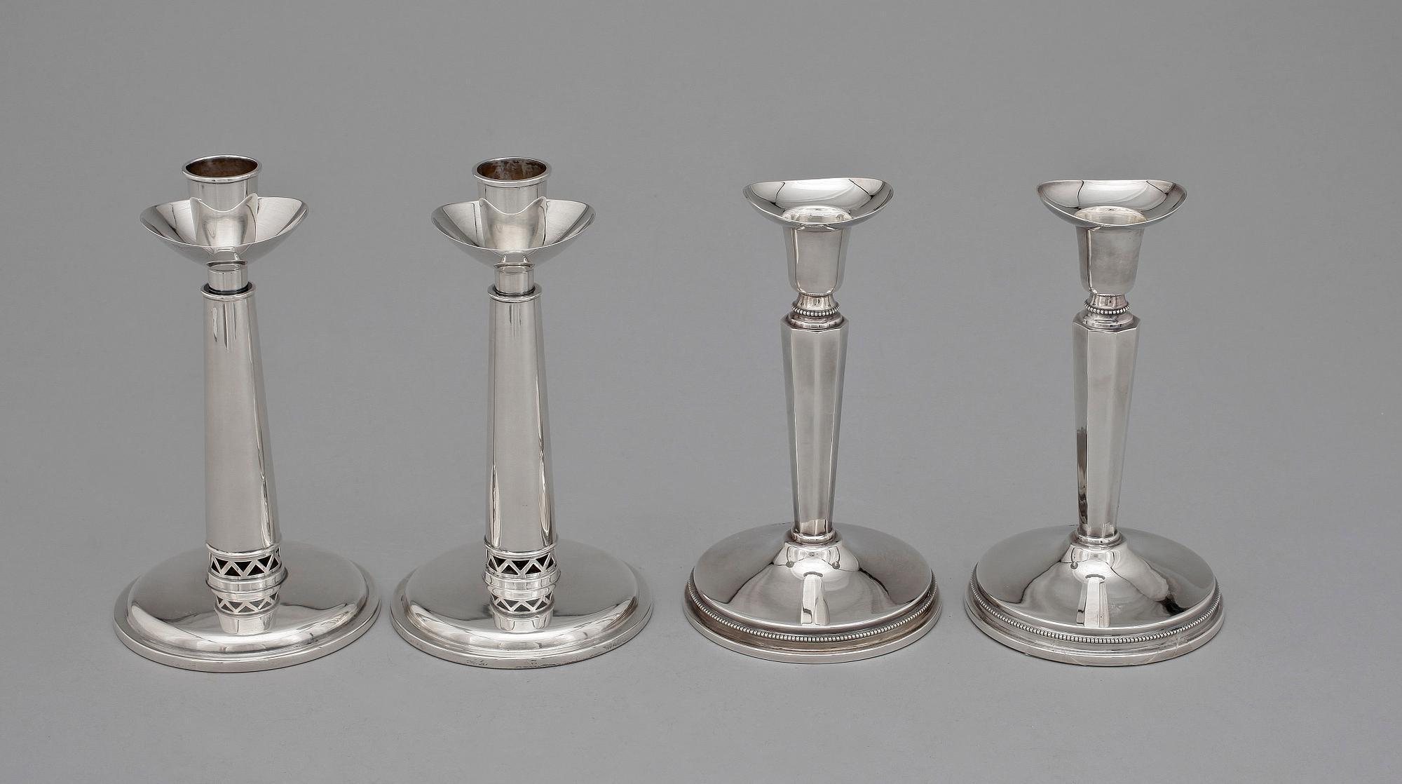 LJUSSTAKAR, 4 st, silver, bland annat Tenn och Silver, Västra Frölunda, 1969.