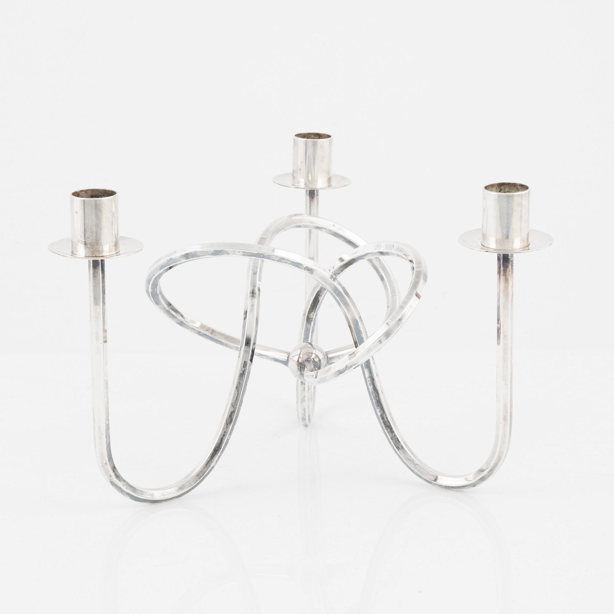 Josef Frank, kandelaber, nysilver, "Vänskapsknuten", Firma Svenskt Tenn, modellen formgiven 1938..