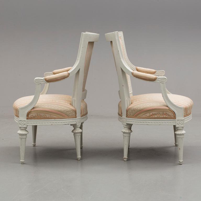 A pair of Gustavian late 18th century armchairs.