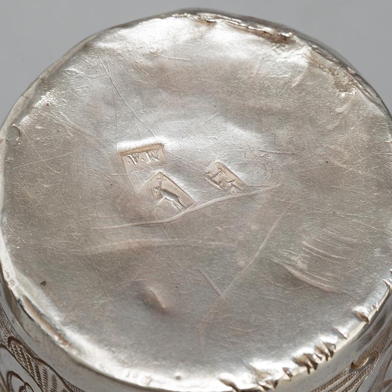 Four Russian 18th century silver beakers.