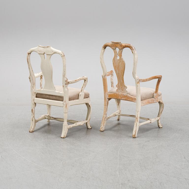 Two similar rococo armchairs, second half of the 18th century.