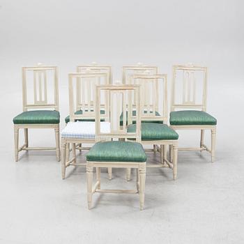 A set of seven Gustavian chairs, late 18th century. (A later copy follows the lot).