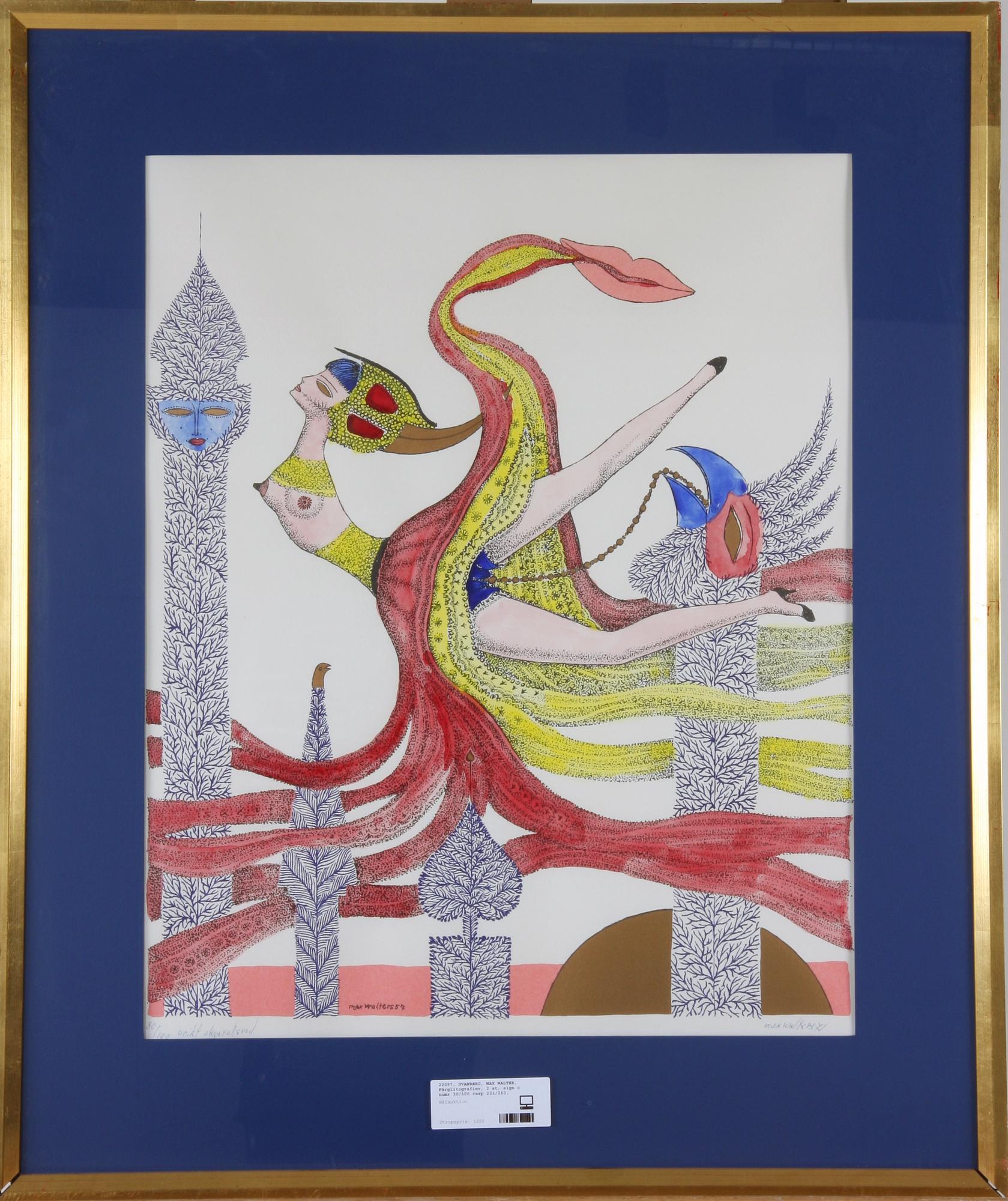 SVANBERG, MAX WALTER. Färglitografier, 2 st, sign o numr 30/100 resp 221/260.