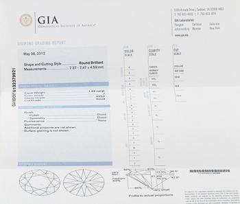 RING, 18K vitguld med briljantslipad diamant 1.52 ct. Vikt 5,9 gram.