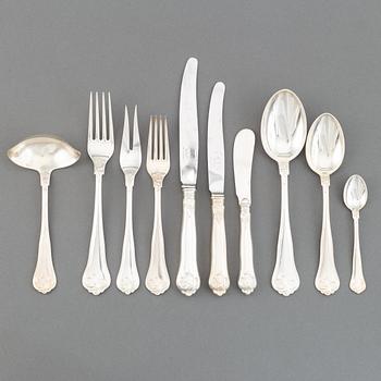 Besticksuppsättning, 59 delar, silver, modell Sachsisk, Cohr, Danmark. Svenskt importstämpel.