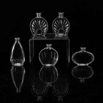 Edvin Ollers, parfymflaskor, 5 st, glas. Limmared, ca 1930,