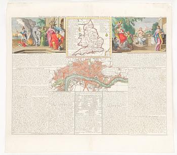 KARTA, kolorerad, Chatlaines London, ca 1700.