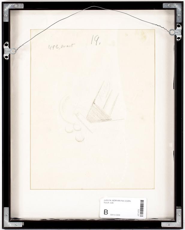 GÖSTA ADRIAN NILSSON, tusch resp blyerts, en monogramsign.