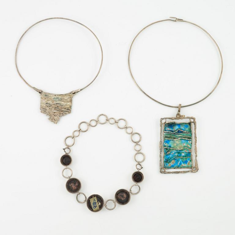 Lars Arby, three necklaces, sterling silver and enamel, Gothenburg among others 1966.