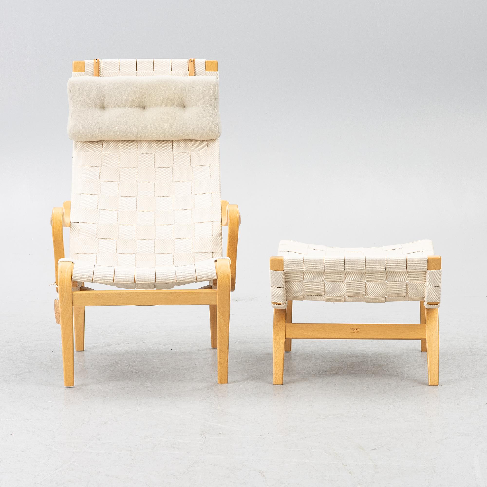 Bruno Mathsson, armchair and footstool, "Miranda", Bruno Mathsson International, Värnamo.