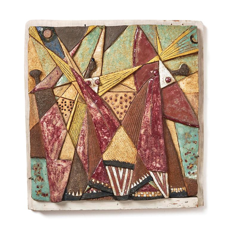 Tyra Lundgren, a stoneware wall sculpture, "Abstrakt", own studio, Bredkvie, Gotland.
