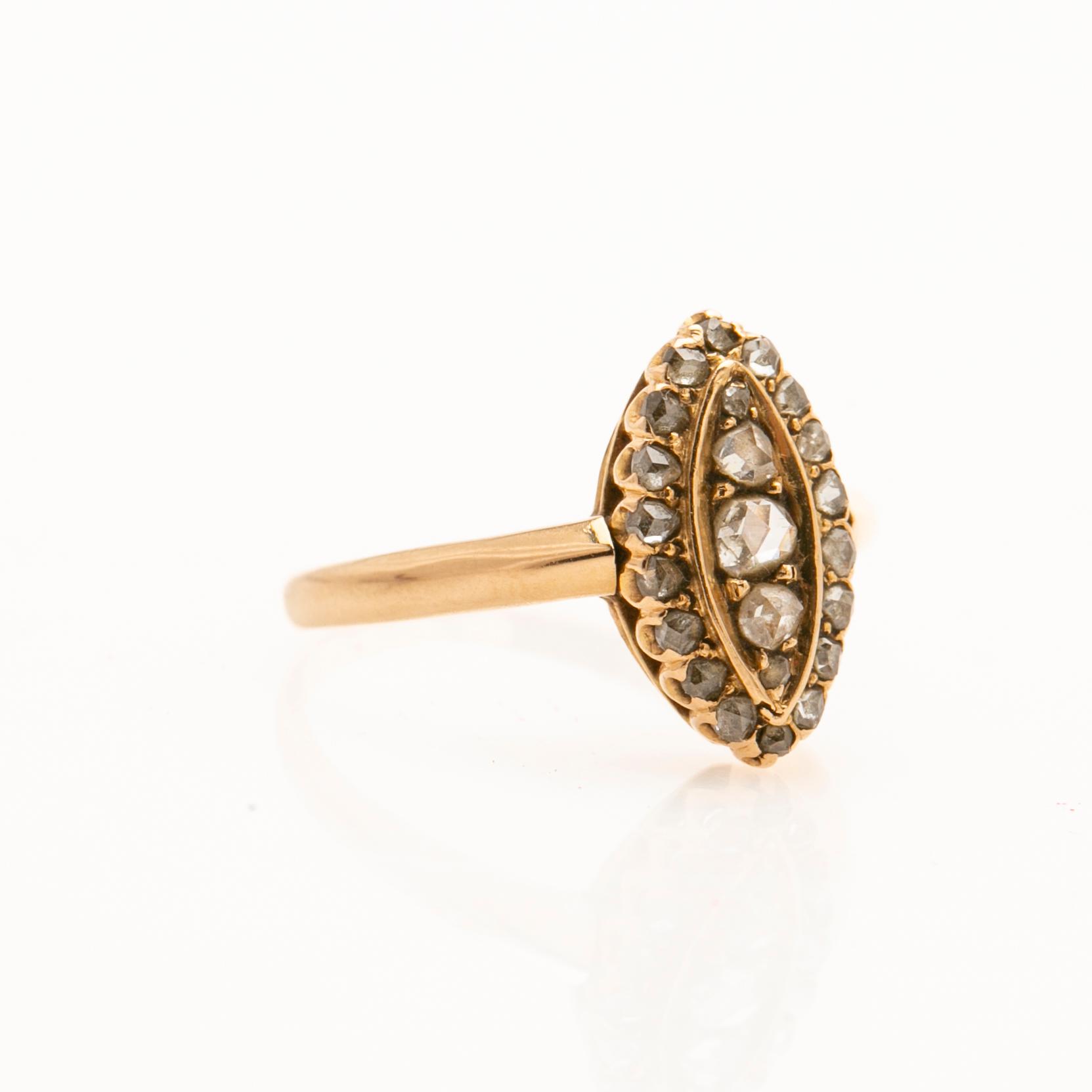 Ring, 18K gold, rose-cut diamonds, K. Anderson, 1896.