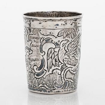 An 18th-century Russian silver beaker, Moscow 1764. Unidentified master. Alderman Fedor Petrov.