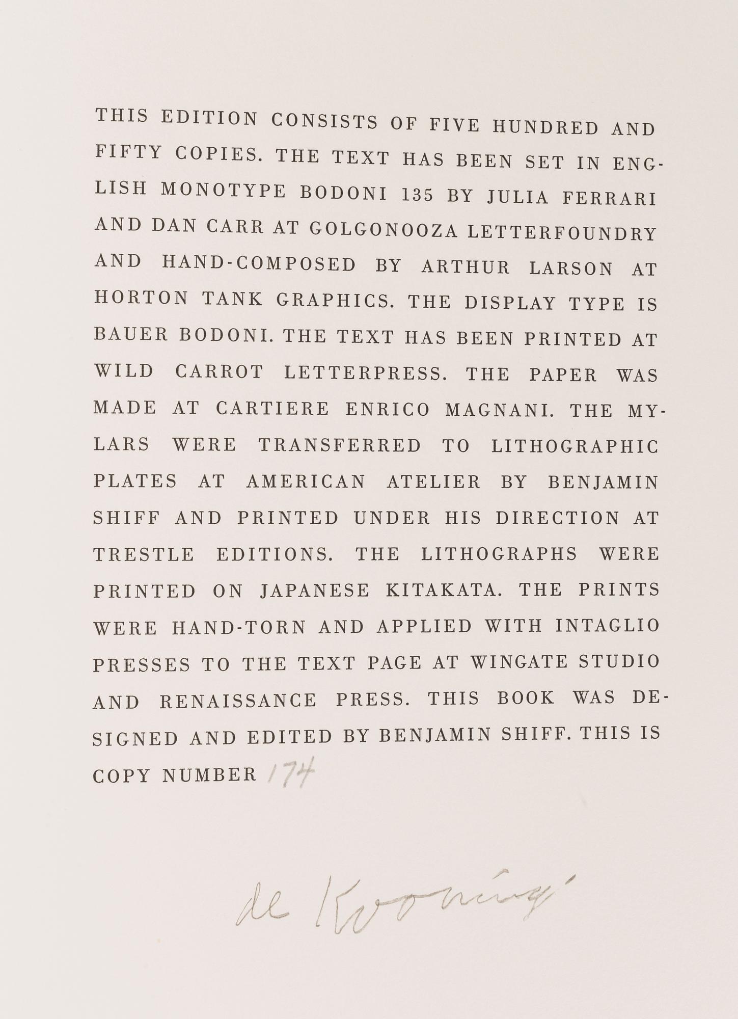 WILLEM DE KOONING, Poems by Frank O'Hara with litographs by Willem De Kooning. Limited Editions Club 1988, 174/550.