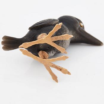 A Fabergé, obsidian figure of a raven-chick, in original case.