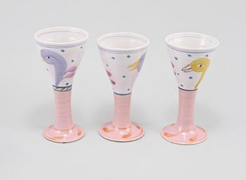 GLAS, 13 st, samt SKÅLAR, ett par, stengods, Herman Fogelin, signerade, 1900-talets slut.