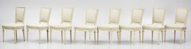 A set of eight Gustavians chairs, 20th Century.