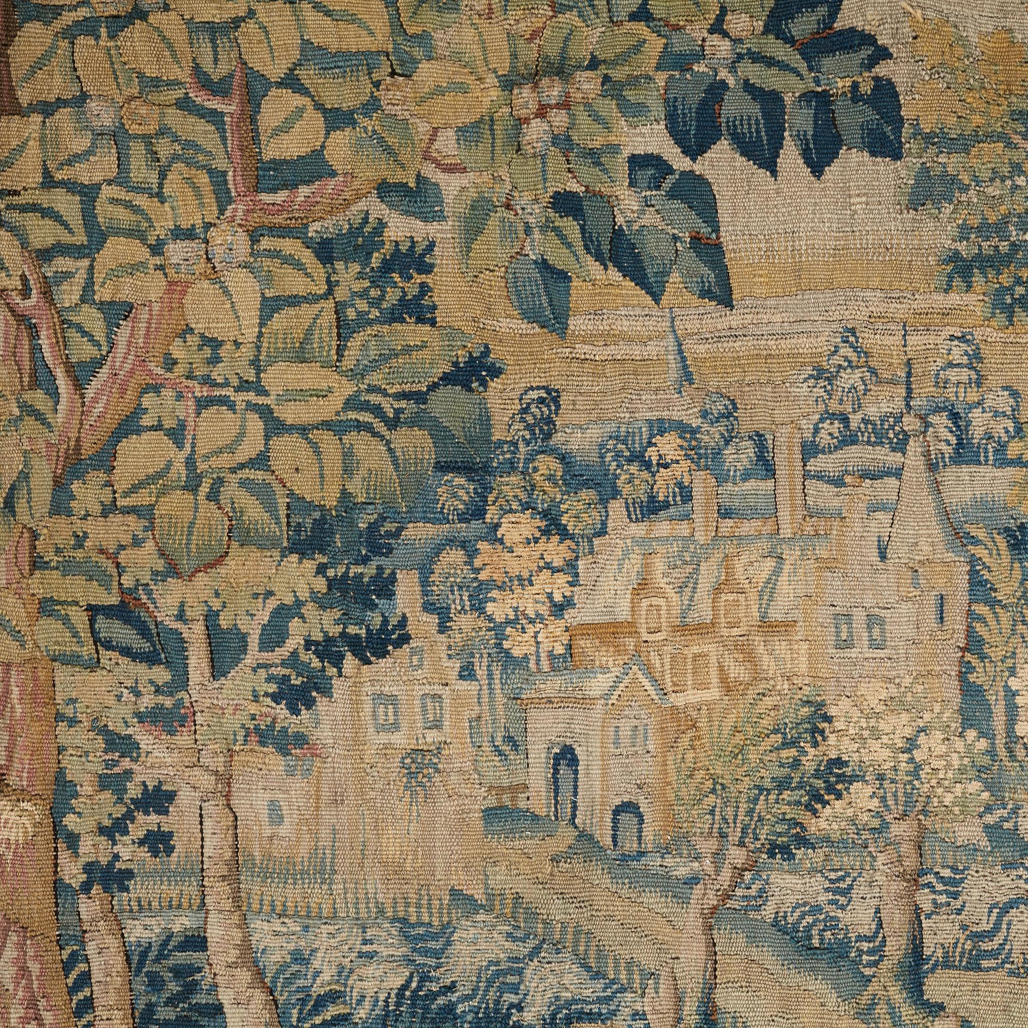 VÄVD TAPET, gobelängteknik, ca 191,5 x 220,5 cm, Flandern 1500-tal. Järnstång medföljer.