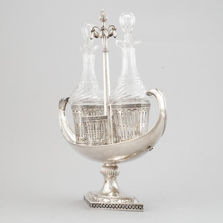 Pehr Zethelius, bordssurtout, silver och glass, Stockholm 1799. Sengustaviansk.