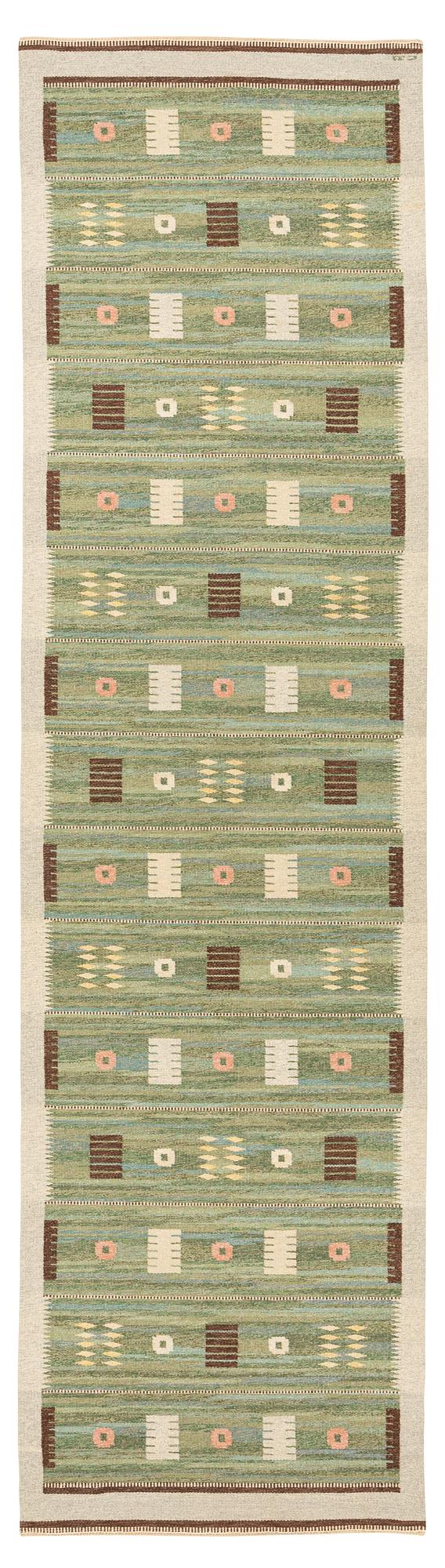 Carl Dangel, a carpet, flat weave, ca 507 x 138 cm, signed CD.