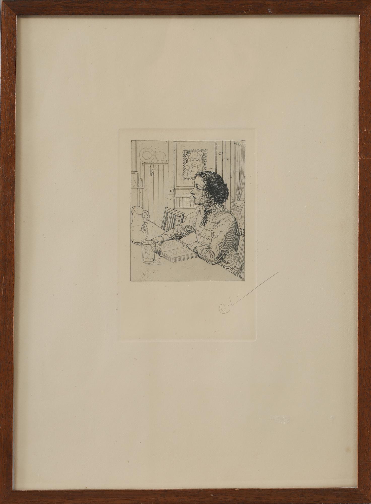 CARL LARSSON, etsning, signerad.