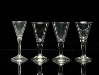 A set of four Swedish glass goblets, 18th Century.