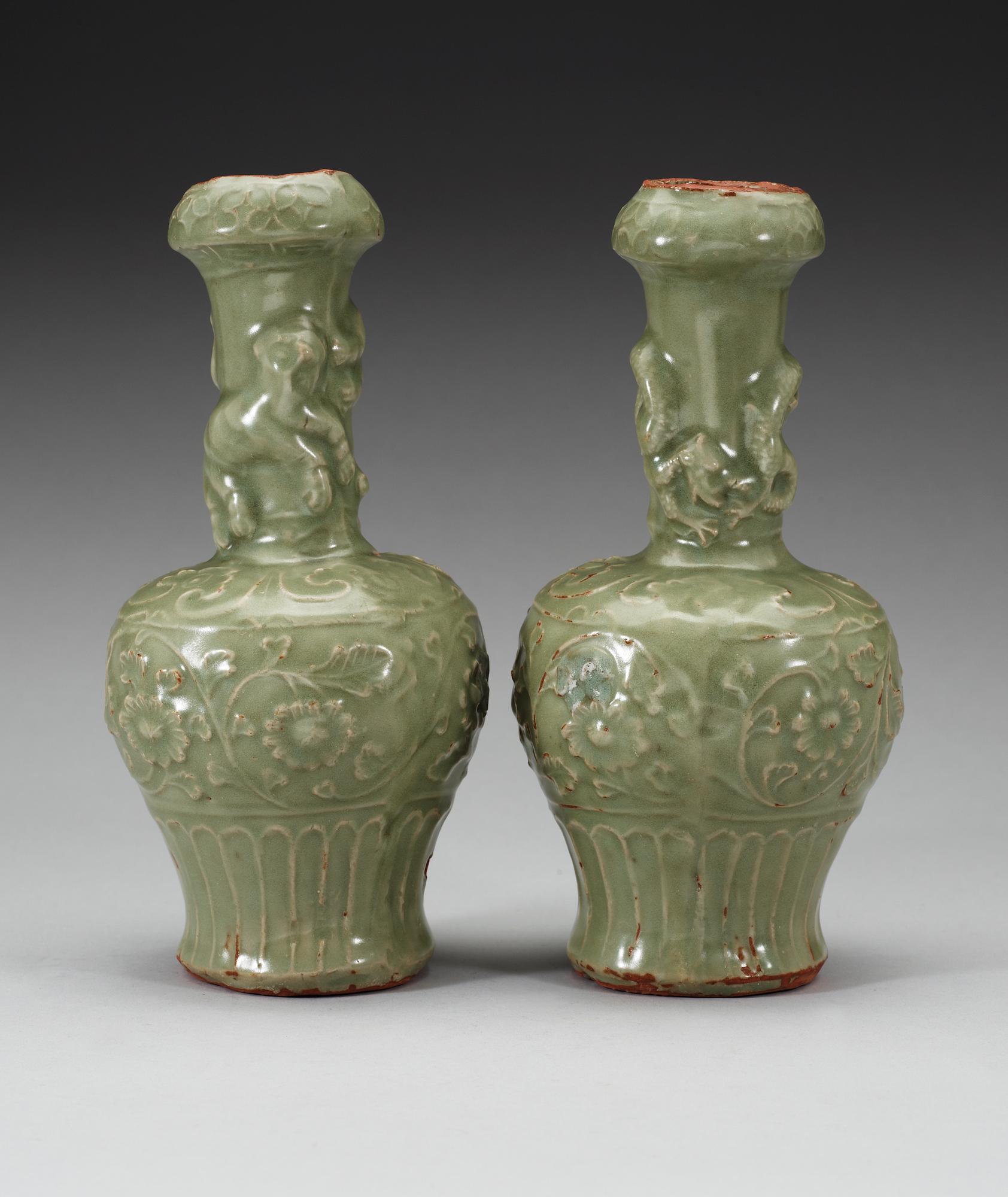 Two celadon glazed longquan vases, Ming dynasty (1368-1644).