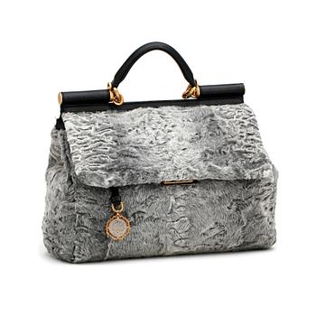 665. DOLCE & GABBANA, a gray shearling flap bag, "Miss Sicily".