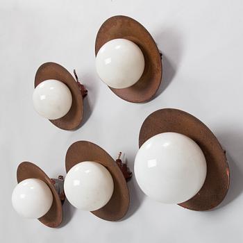 Paavo Tynell, five mid-20th century '2623' wall lights / outdoor lights for Idman.