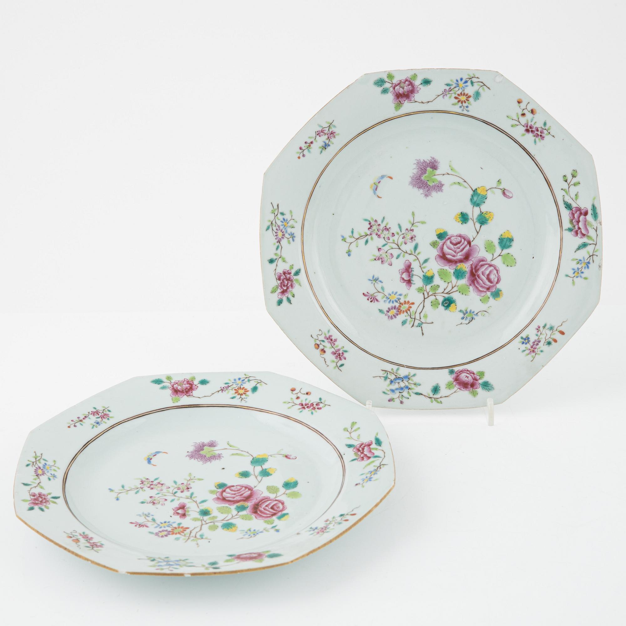 2+2 porcelain plates, Qing Dynasty, Qianlong (1736-95).