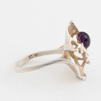 Silver and cabochon cut amethyst ring, Juhls.