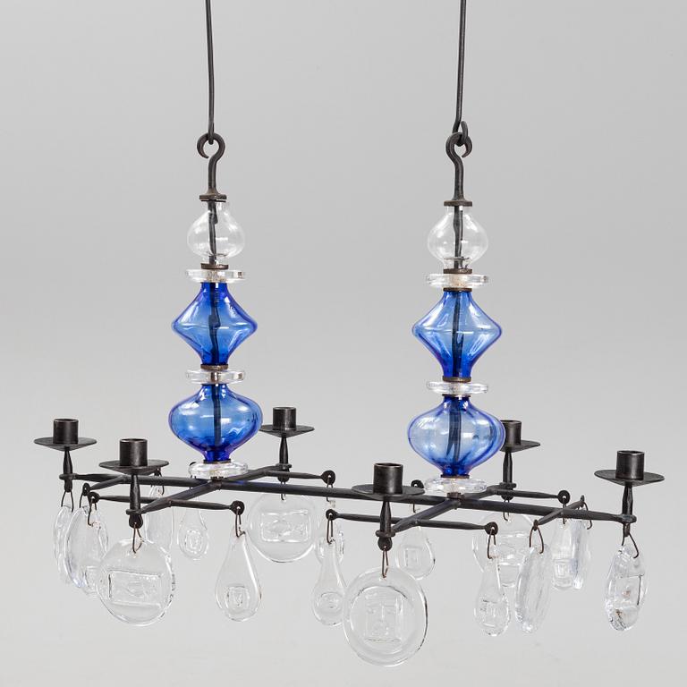 Erik Höglund, a wrought iron and glass chandelier, second half of the 20th century.