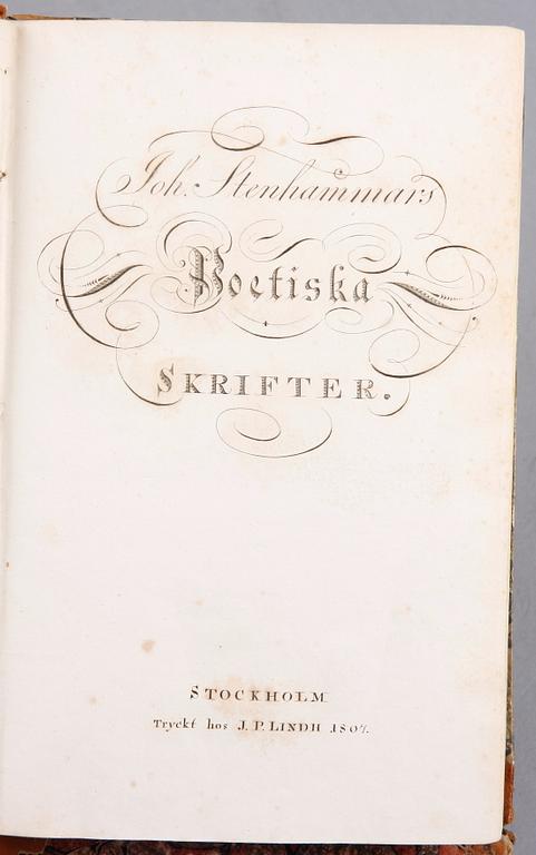 BÖCKER, 3 st, bla "Poetiska skrifter" av Johan Stenhammar, Stockholm 1807.